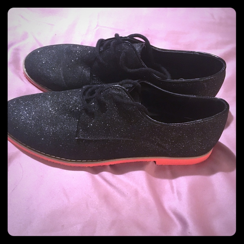 Black Glitter Loafers